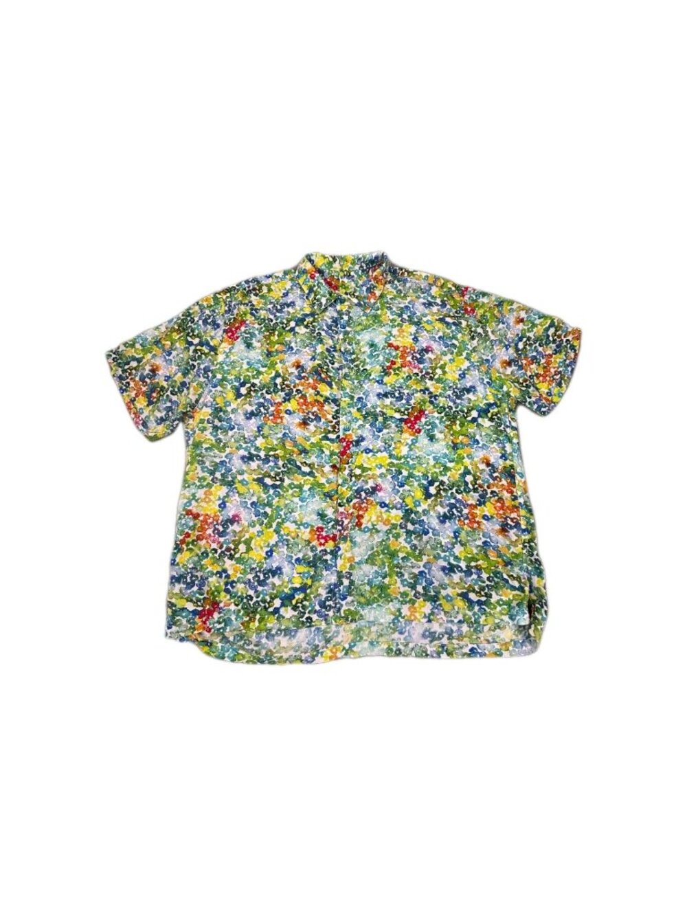 Jams World Shirt Mens XL Green Blue Floral High Low Hem Side Slit Button Up